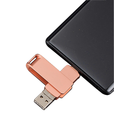 3 v 1 otočný USB flash disk, USB A + USB Micro + Type-C, 3.0 256GB, rose gold farba (UDM12330)