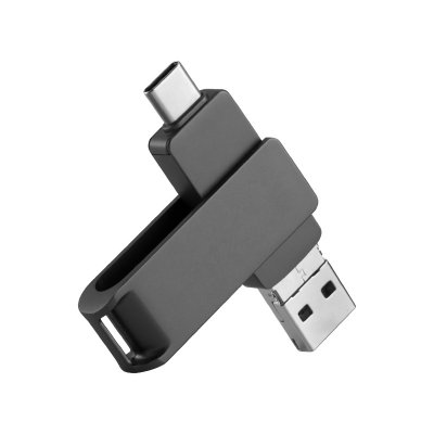 3 v 1 otočný USB flash disk, USB A + USB Micro + Type-C, 3.0 256GB, čierna farba (UDM12330)