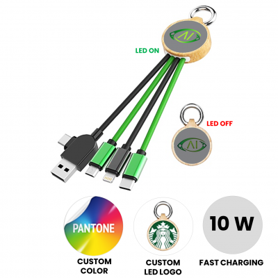 BAMBUSOVÝ NABÍJACÍ USB KÁBEL 6 V 1, S LED LOGOM