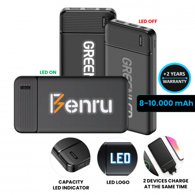 POWERBANKA S LED LOGOM, 8000 / 10000 MAH