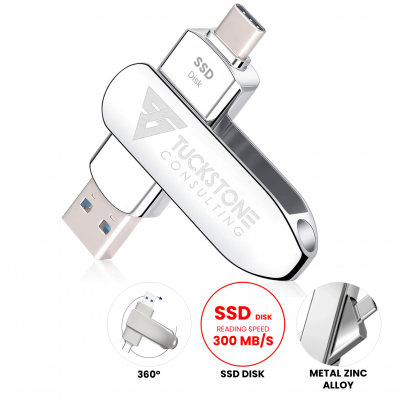 OTOČNÝ PRENOSNÝ SSD DISK S KONEKTORMI USB-C A USB-A