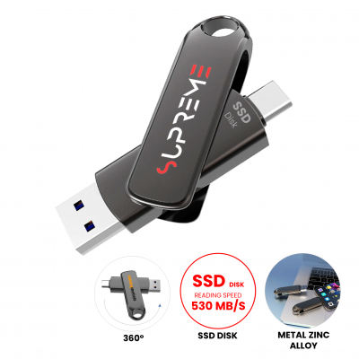 VYSOKORÝCHLOSTNÝ PRENOSNÝ SSD DISK S KONEKTORMI USB-C A USB-A