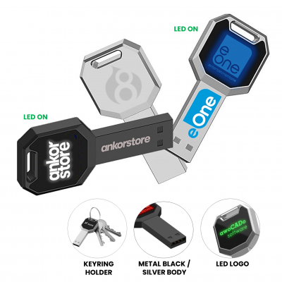 KOVOVÝ USB FLASH DISK KĽÚČ S LED LOGOM