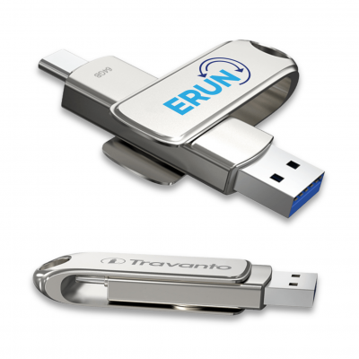 KOVOVÝ OTOČNÝ USB 3.1 FLASH DISK S KONEKTORMI USB-C (Type-C) A USB-A