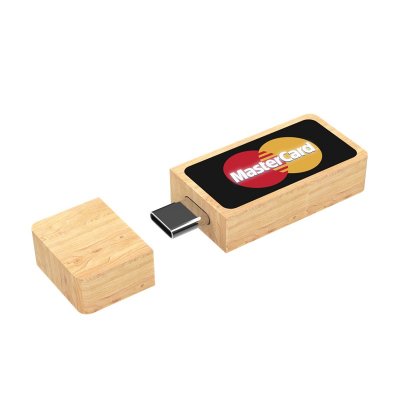 DREVENÝ USB FLASH DISK S LED LOGOM, S USB-C